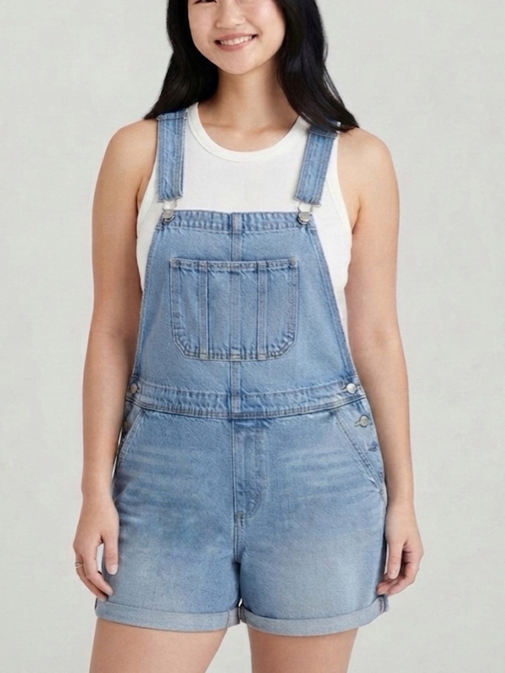 American Eagle Tomgirl Shortalls Overalls Light Blue Denim Size XXL